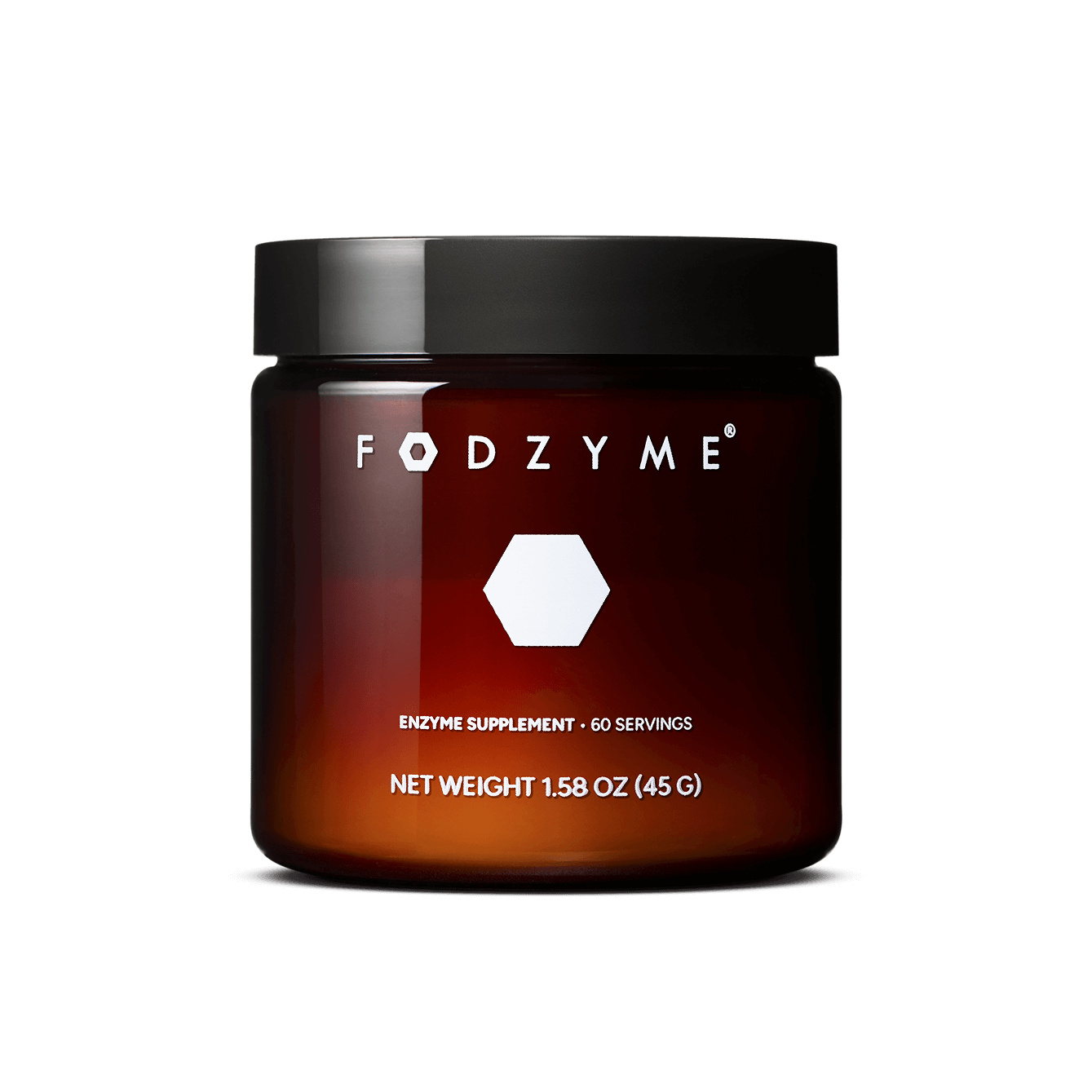 FODZYME enzyme supplement jar on a clean background