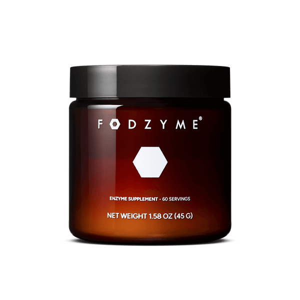 FODZYME enzyme supplement jar on a clean background