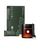 FODZYME Anywhere Bundle: enzyme supplement jar alongside a box of individual-serve packets